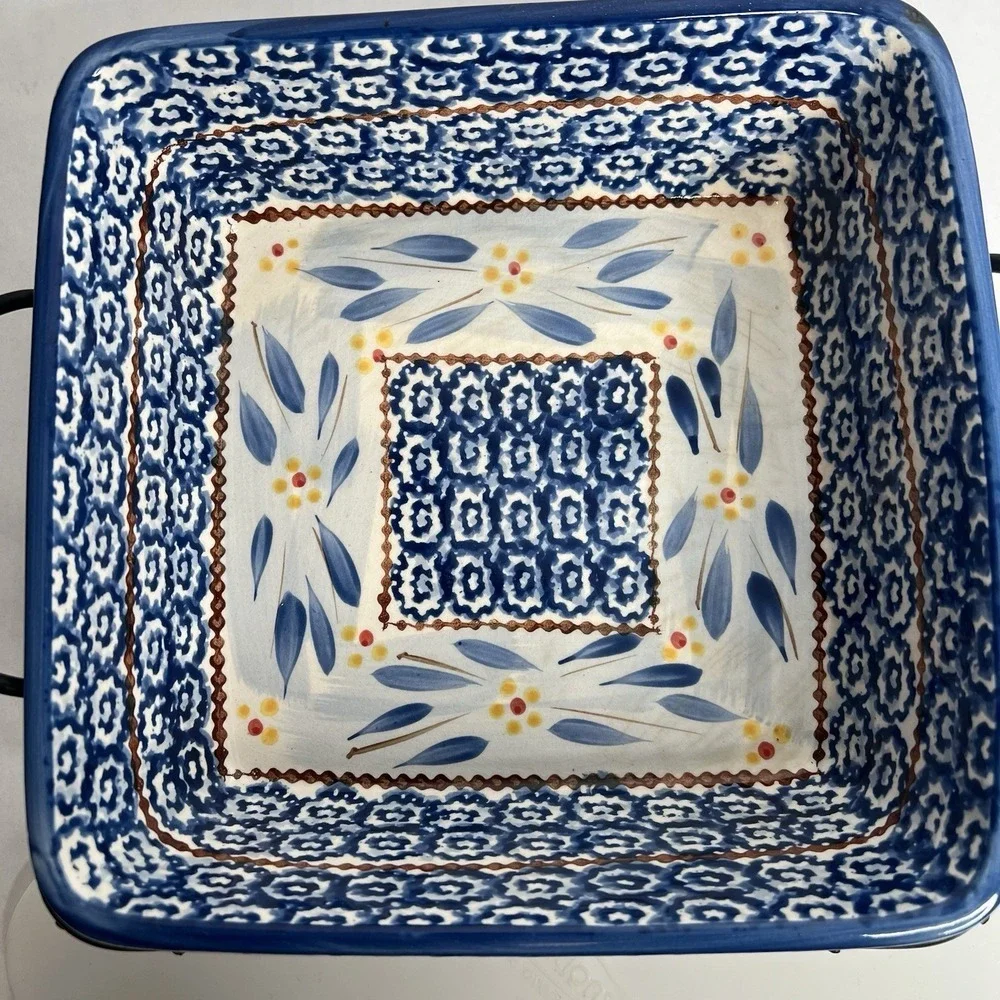 Temptations By Tara Old World Blue Casserole Dish Trivet Cooling Rack Lid 2 Qt‎